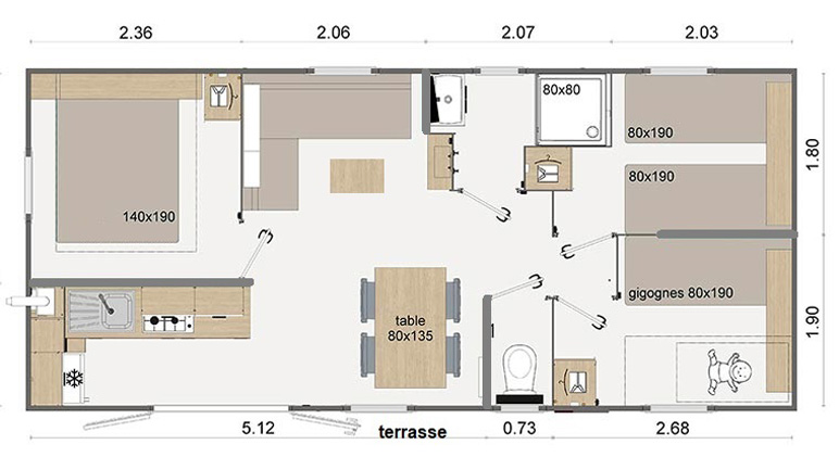 Plan-Cabanon-3-chambres-YOUCAMP-Camping-du-Garlaban